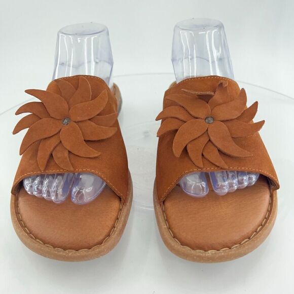 Born Monica Sandal Women's Size 10 Brown Leather Flower Slide Casual Flip Flop - Picture 9 of 11